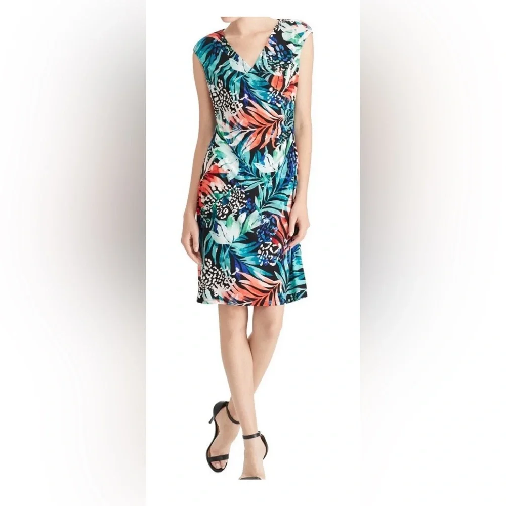 American Living Tropical Floral Dress size 10 Stretchy Wrap style - Picture 3 of 7
